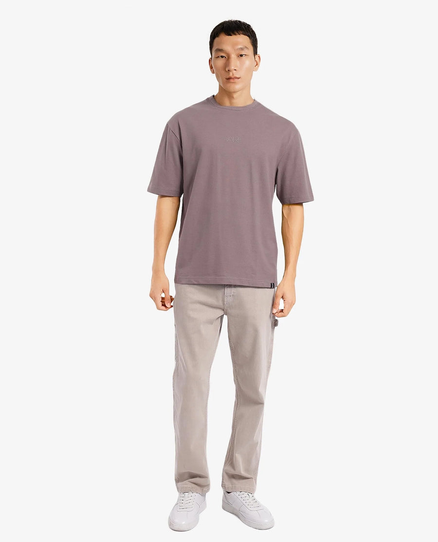 Rare Rabbit Men's Heros-1 Dusky Brown Cotton Blend Plain Oversized Fit Half Sleeve Crew Neck T-Shirt