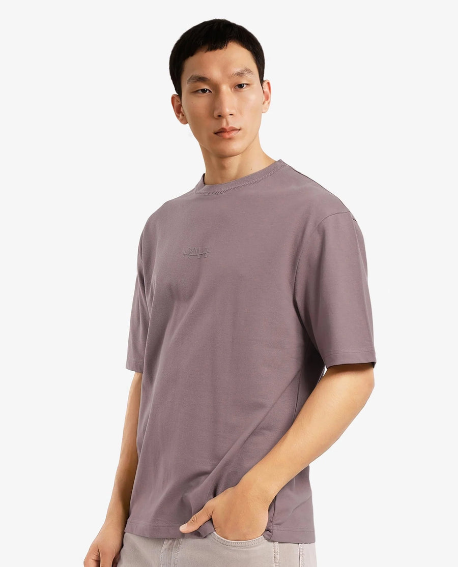 Rare Rabbit Men's Heros-1 Dusky Brown Cotton Blend Plain Oversized Fit Half Sleeve Crew Neck T-Shirt