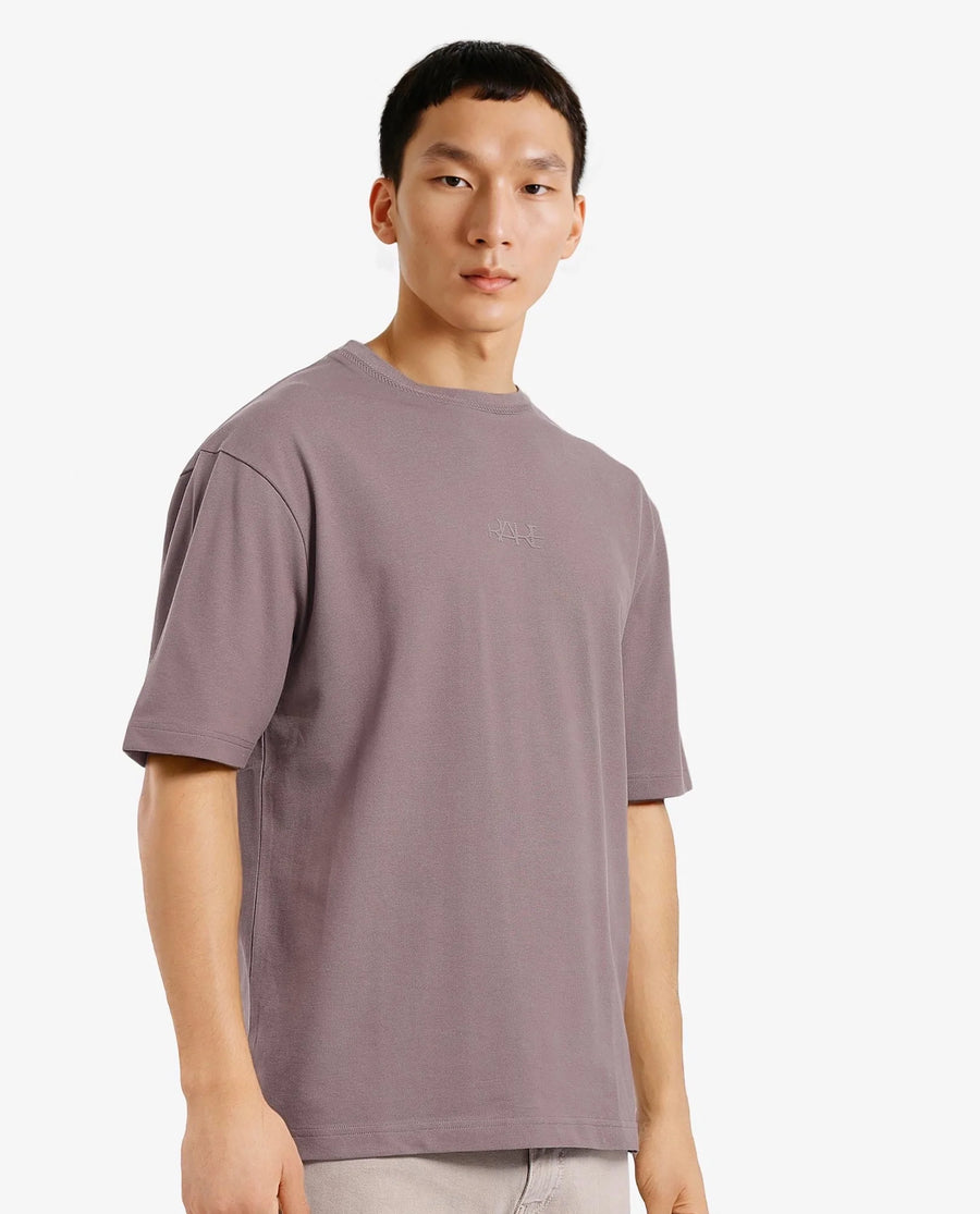 Rare Rabbit Men's Heros-1 Dusky Brown Cotton Blend Plain Oversized Fit Half Sleeve Crew Neck T-Shirt