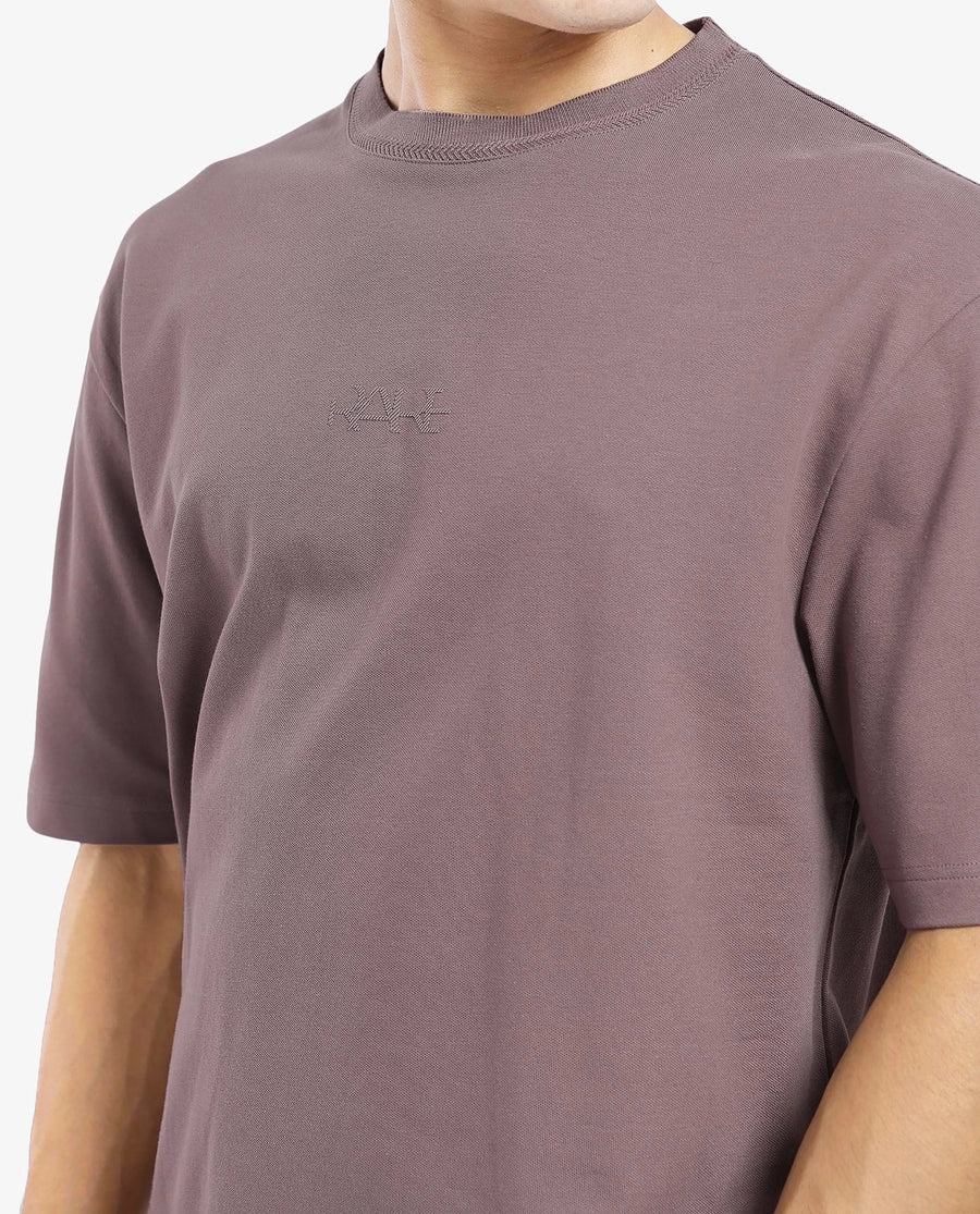 Rare Rabbit Men's Heros-1 Dusky Brown Cotton Blend Plain Oversized Fit Half Sleeve Crew Neck T-Shirt