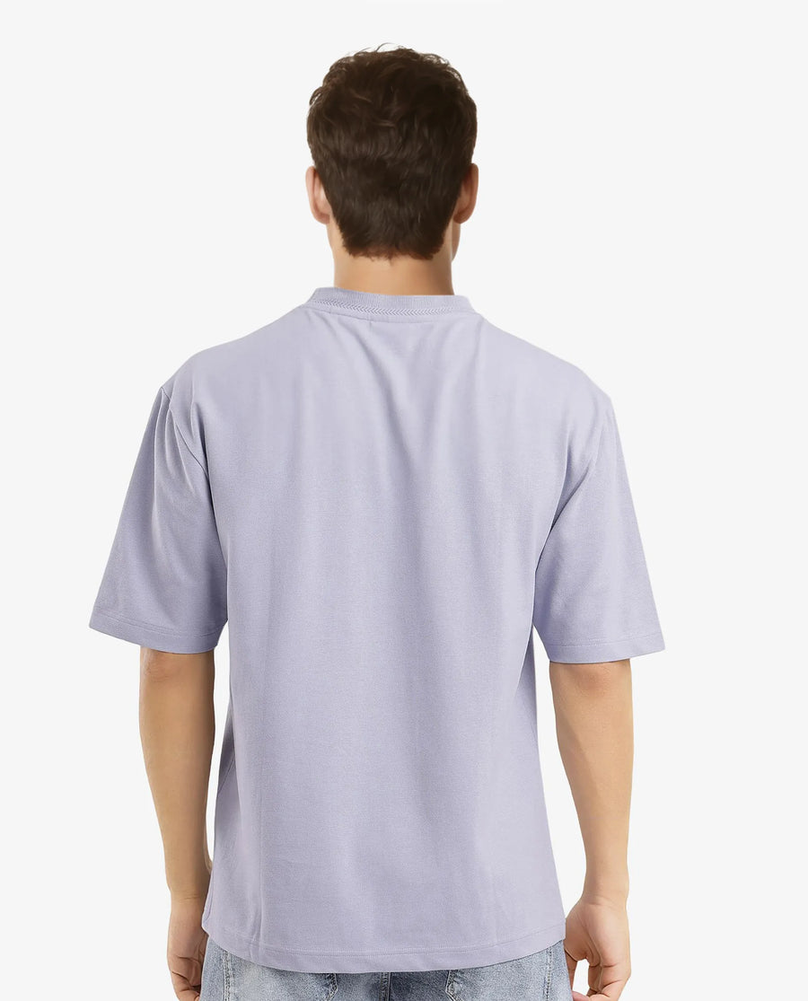 Rare Rabbit Men's Heros-1 Light Purple Cotton Plain Oversized Fit Half Sleeve Crew Neck T-Shirt