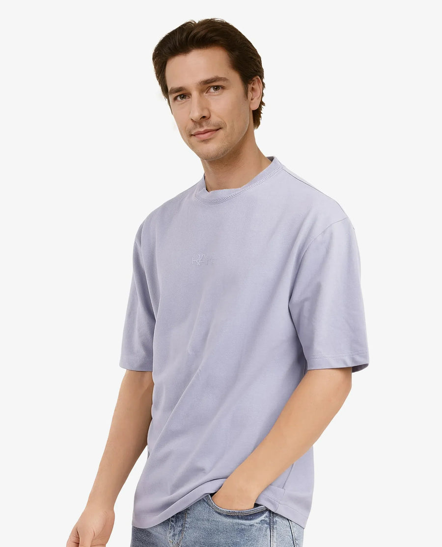 Rare Rabbit Men's Heros-1 Light Purple Cotton Plain Oversized Fit Half Sleeve Crew Neck T-Shirt