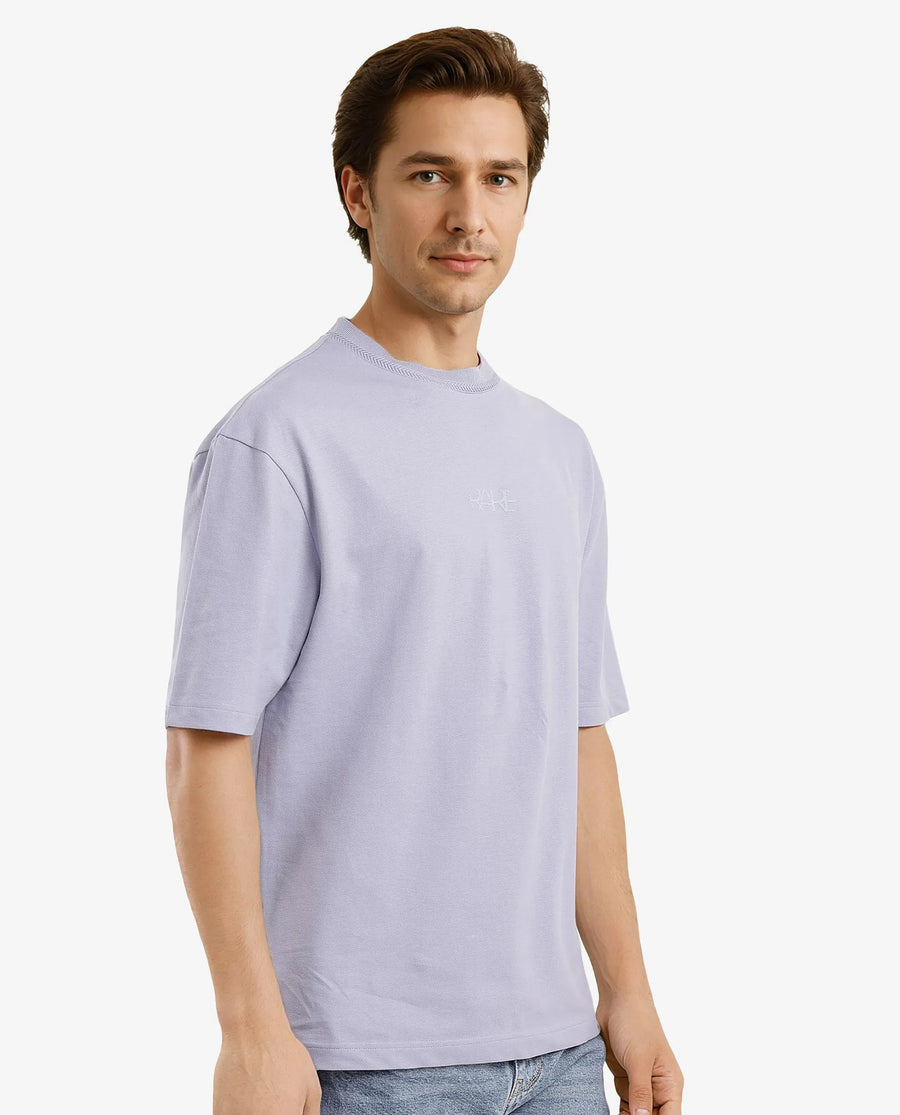 Rare Rabbit Men's Heros-1 Light Purple Cotton Plain Oversized Fit Half Sleeve Crew Neck T-Shirt