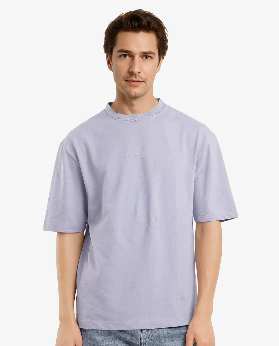 Rare Rabbit Men's Heros-1 Light Purple Cotton Plain Oversized Fit Half Sleeve Crew Neck T-Shirt