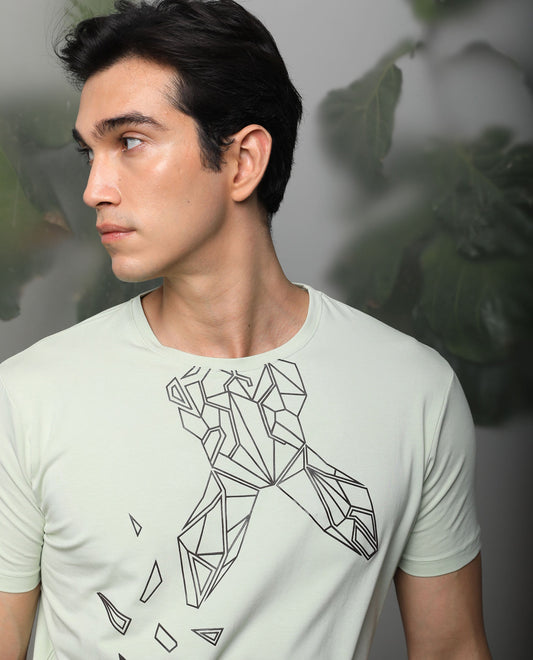 Rare Rabbit Men's Loginn Olive Cotton Graphic Print Slim Fit Half Sleeve Crew Neck T-Shirt