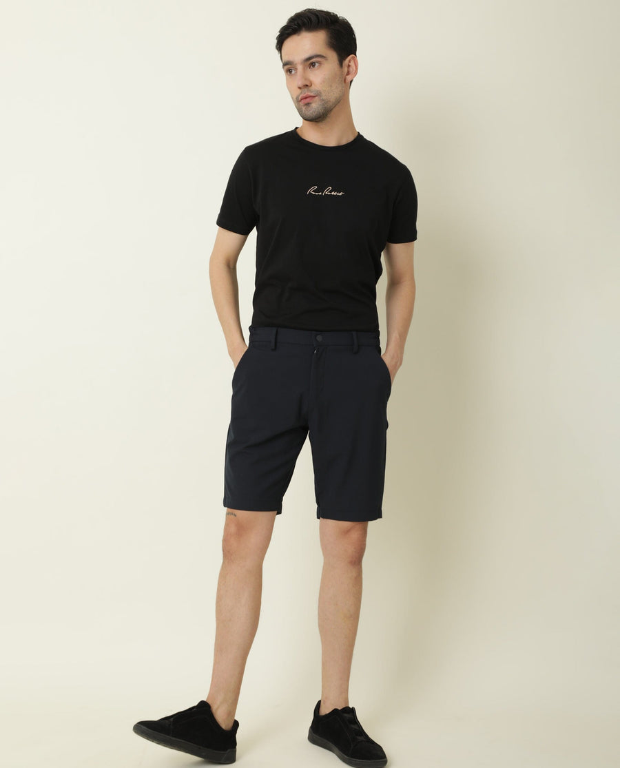 Rare Rabbit Men's Trip Navy Polyester Plain Relaxed Fit Shorts