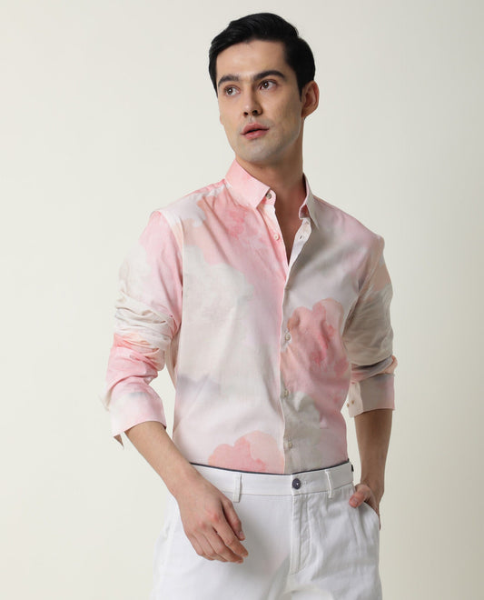 Rare Rabbit Men's Fife Pink Viscose Abstract Print Regular Fit Full Sleeve Collared Shirt