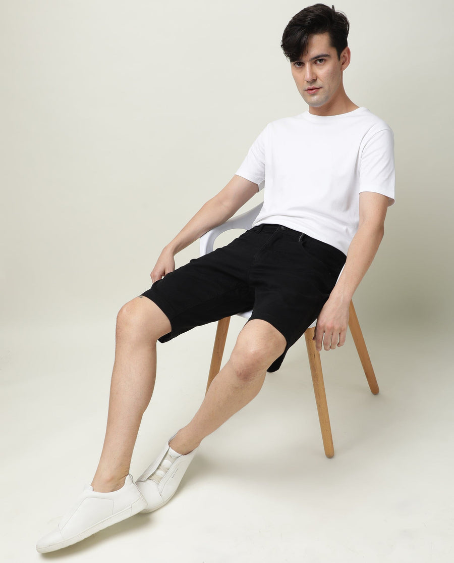 Rare Rabbit Men's Switch Black Cotton Plain Regular Fit Shorts