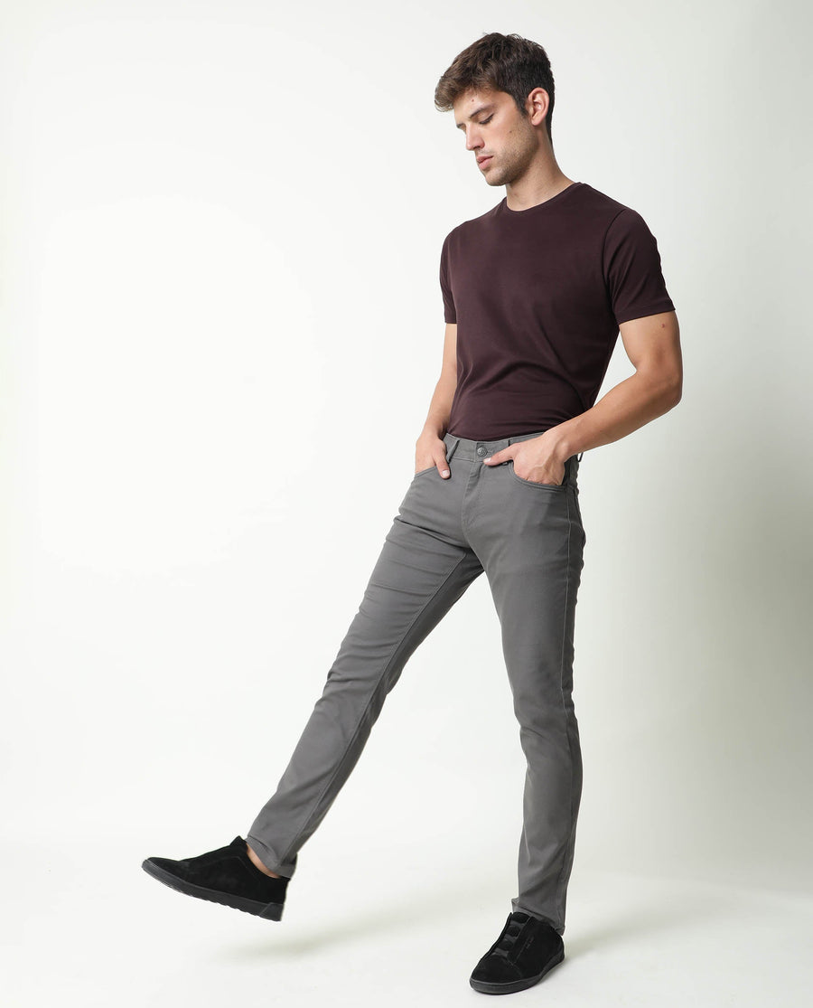 Rare Rabbit Men's Spoke Grey Cotton Plain Regular Fit Trouser