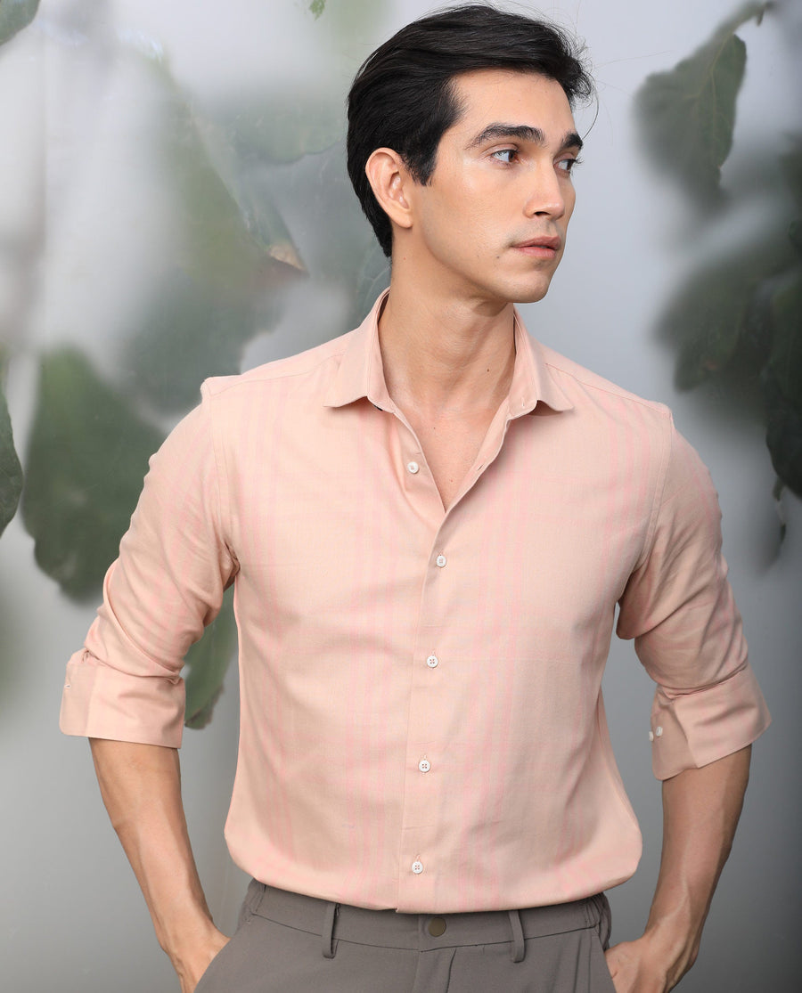 Rare Rabbit Men's Carnet Dusky Pink Cotton Checked Print Regular Fit Full Sleeve Collared Shirt