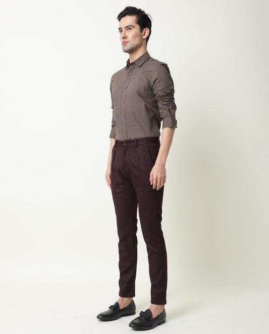 Rare Rabbit Men's Edit Maroon Polyester Plain Slim Fit Trouser