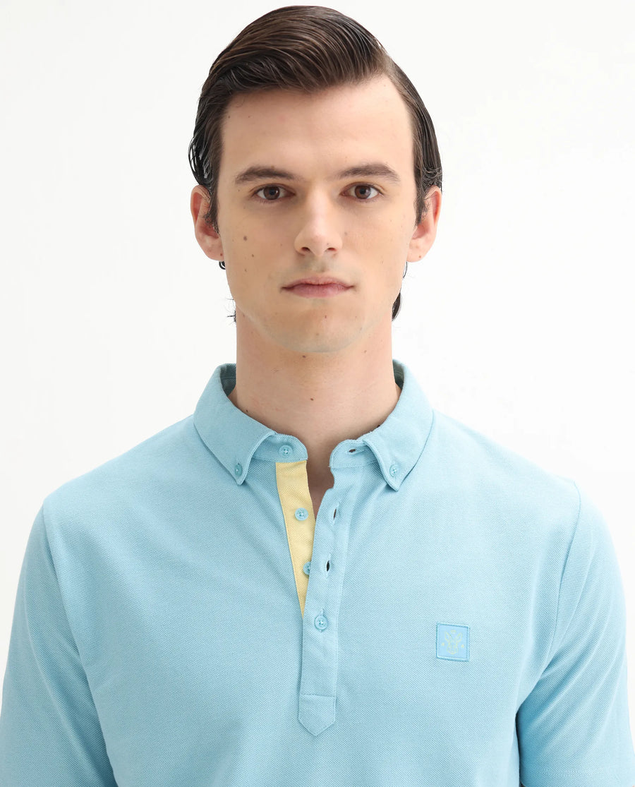 Rare Rabbit Men's Herval Light Blue Cotton Plain Regular Fit Half Sleeve Polo
