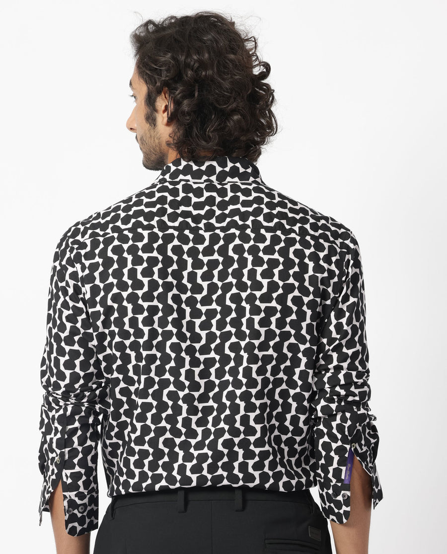 Rare Rabbit Men's Hexo Purple Viscose Geometric Print Regular Fit Full Sleeve Collared Shirt
