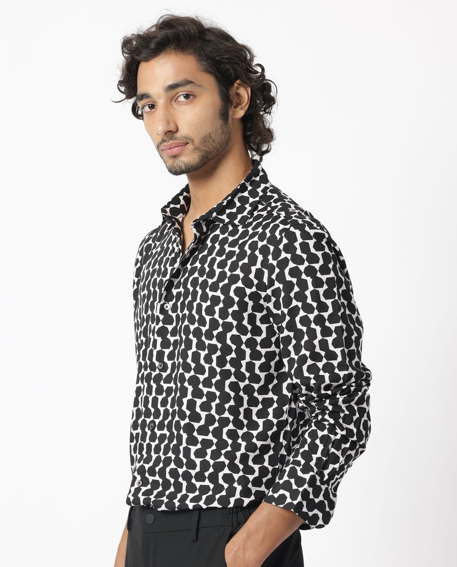 Rare Rabbit Men's Hexo Purple Viscose Geometric Print Regular Fit Full Sleeve Collared Shirt