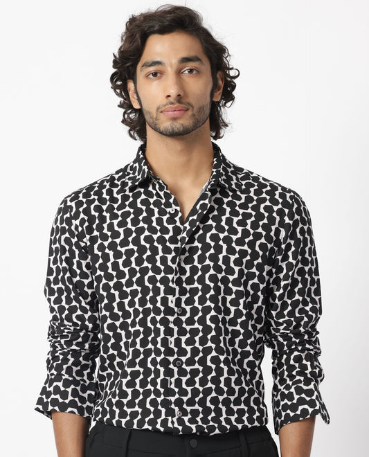 Rare Rabbit Men's Hexo Purple Viscose Geometric Print Regular Fit Full Sleeve Collared Shirt