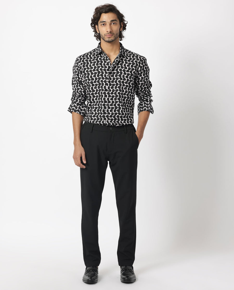 Rare Rabbit Men's Hexo Purple Viscose Geometric Print Regular Fit Full Sleeve Collared Shirt