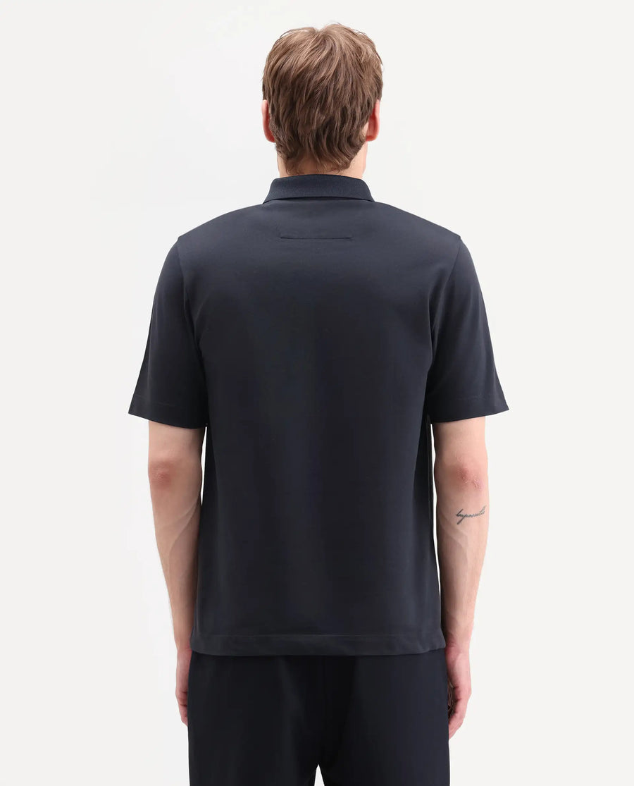 Rare Rabbit Men's Hin-S26 Navy Cotton Blend Fabric Half Sleeve Spread Collar Regular Fit Plain Polo