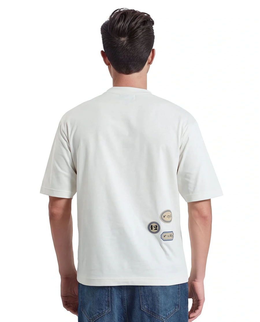 Rare Rabbit Men's Hirm Off White Cotton Graphic Print Qlo Fit Half Sleeve Crew Neck T-Shirt