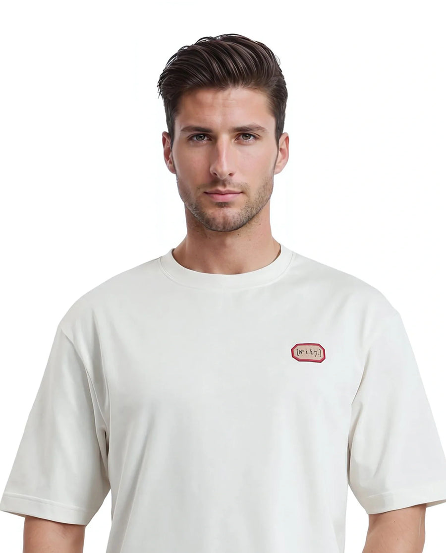 Rare Rabbit Men's Hirm Off White Cotton Graphic Print Qlo Fit Half Sleeve Crew Neck T-Shirt