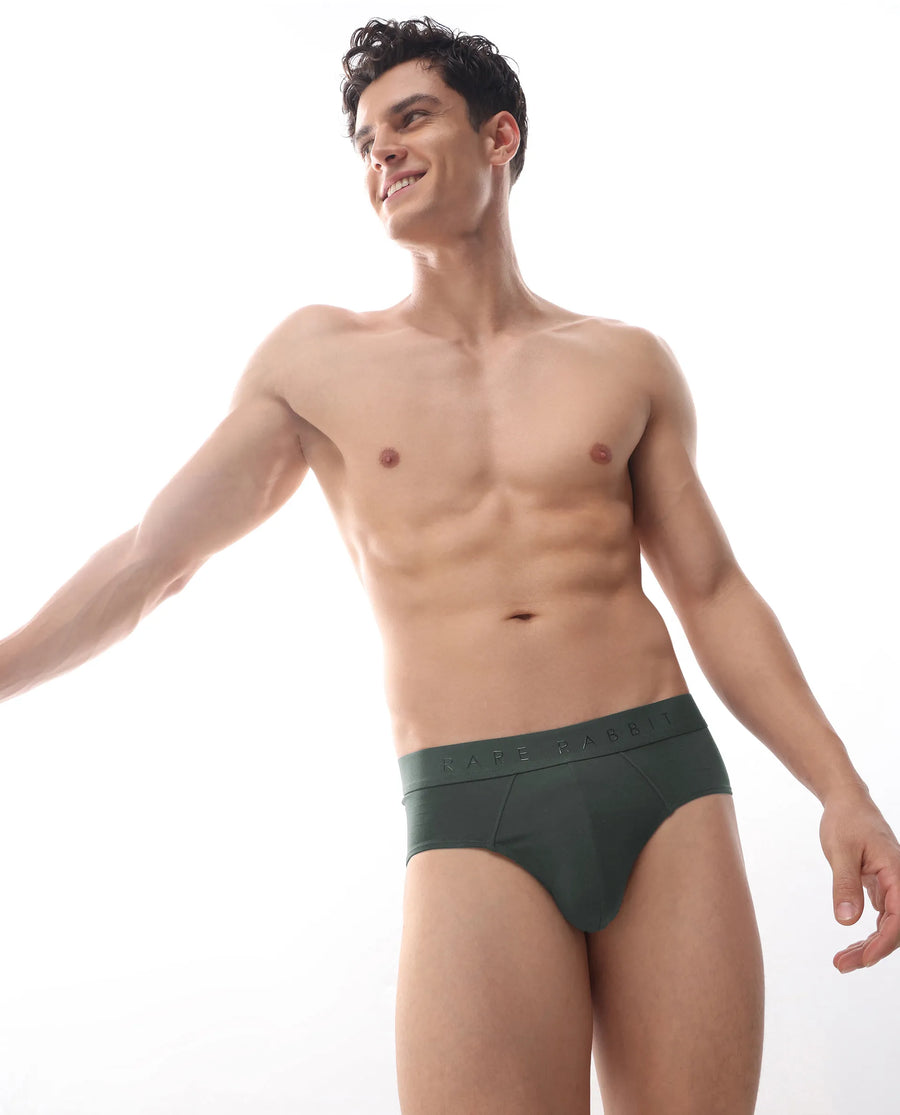 Rare Rabbit Men Hither Olive Soft Cotton Stretch Briefs