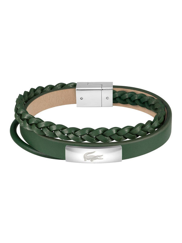 Lacoste Men Leather Brass-Plated Bangle-Style Bracelet