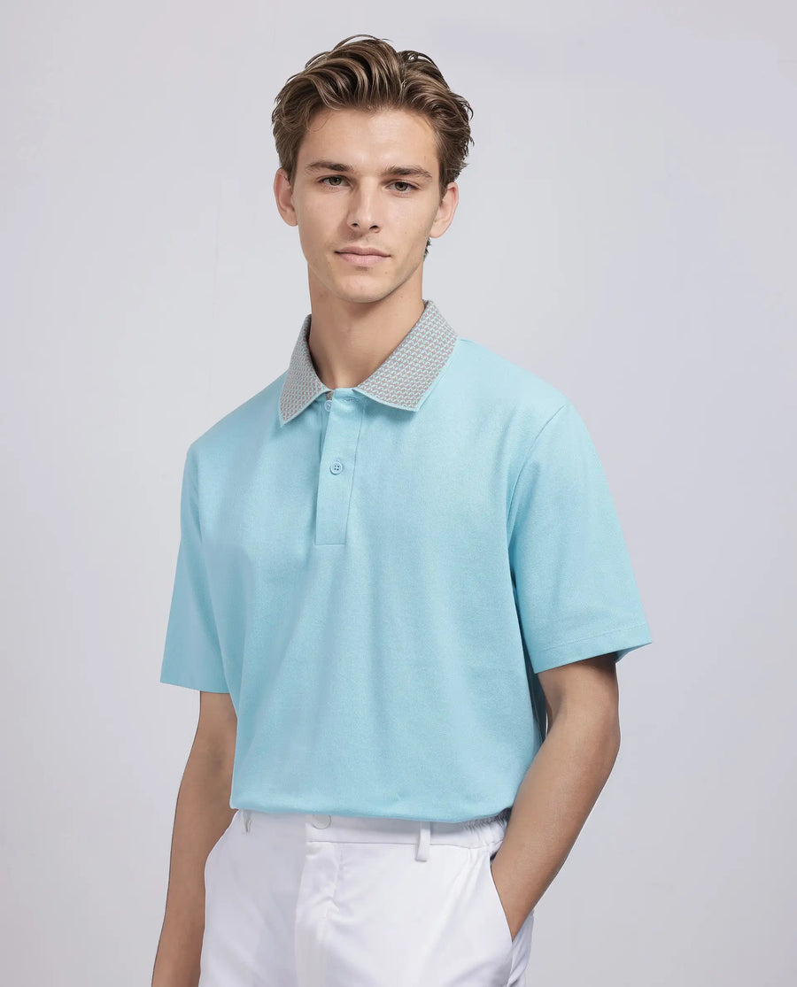 Rare Rabbit Men's Abit Light Blue Cotton Blend Plain Regular Fit Half Sleeve Polo
