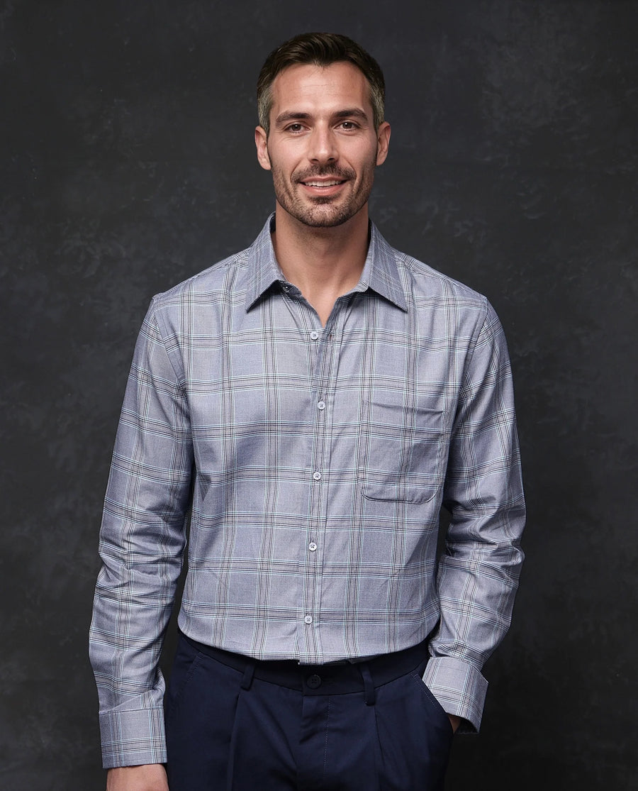 Rare Rabbit Men's Hoff Navy Cotton Checked Print Regular Fit Full Sleeve Collared Shirt