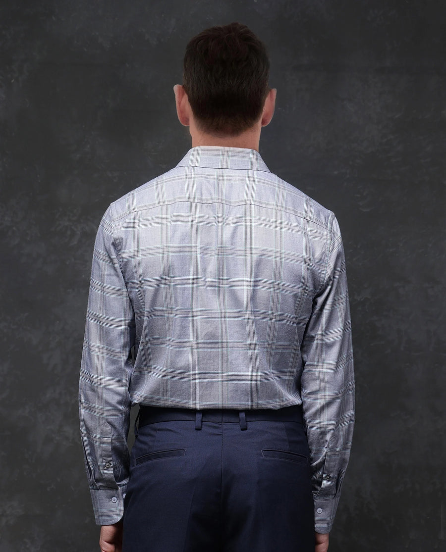 Rare Rabbit Men's Hoff Navy Cotton Checked Print Regular Fit Full Sleeve Collared Shirt