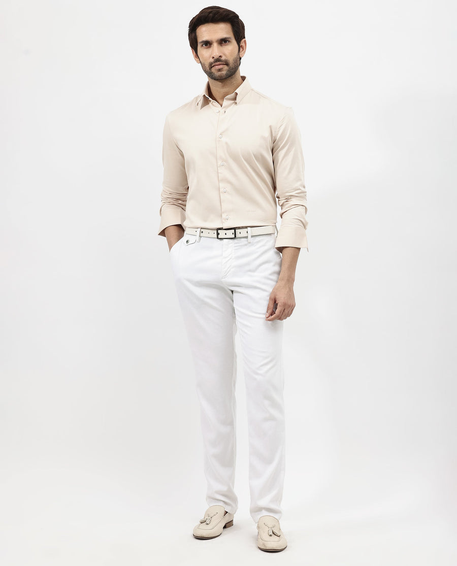 Rare Rabbit Men's Holand Light Beige Satin Plain Regular Fit Full Sleeve Collared Shirt
