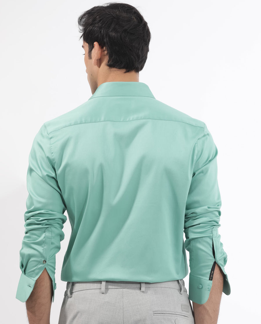 Rare Rabbit Men's Holand Pastel Green Satin Plain Regular Fit Full Sleeve Button-Down Collar Shirt