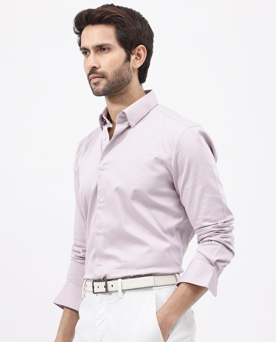 Rare Rabbit Men's Holand Pastel Purple Satin Plain Regular Fit Full Sleeve Collared Shirt