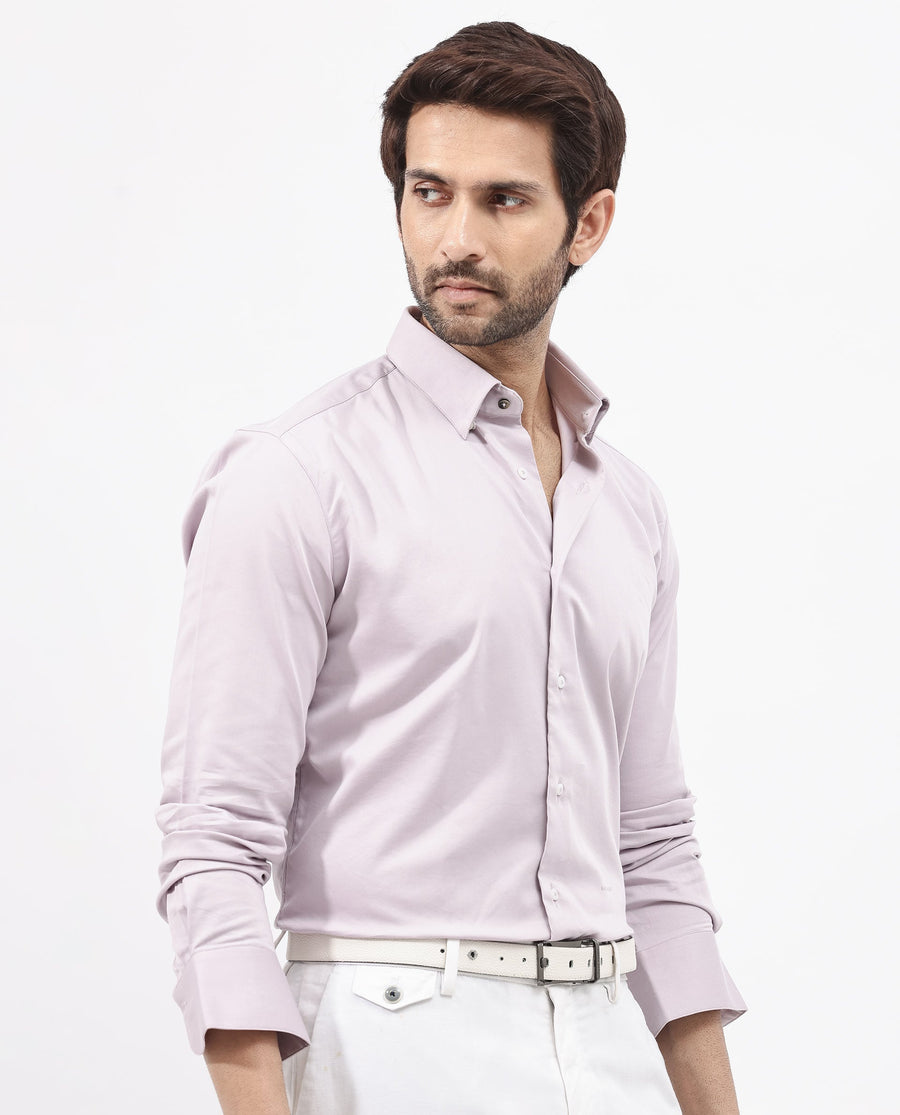 Rare Rabbit Men's Holand Pastel Purple Satin Plain Regular Fit Full Sleeve Collared Shirt