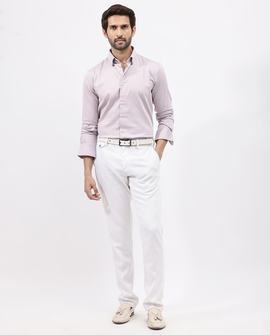 Rare Rabbit Men's Holand Pastel Purple Satin Plain Regular Fit Full Sleeve Collared Shirt