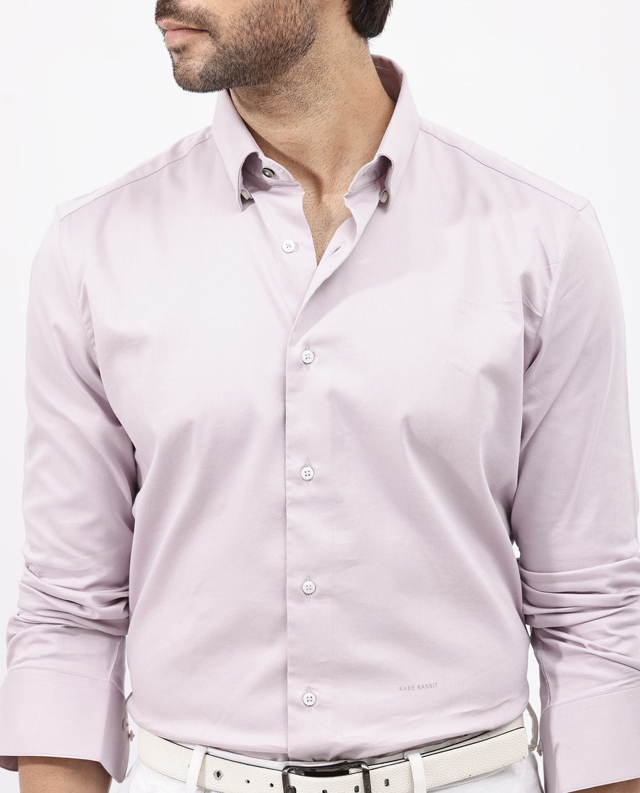 Rare Rabbit Men's Holand Pastel Purple Satin Plain Regular Fit Full Sleeve Collared Shirt