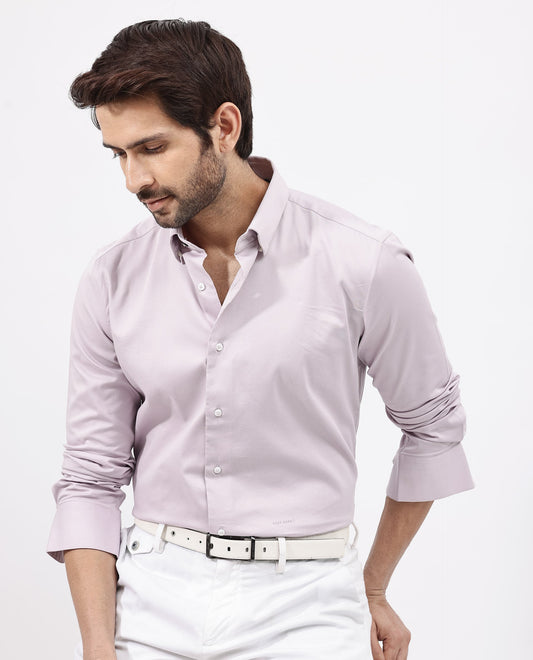 Rare Rabbit Men's Holand Pastel Purple Satin Plain Regular Fit Full Sleeve Collared Shirt