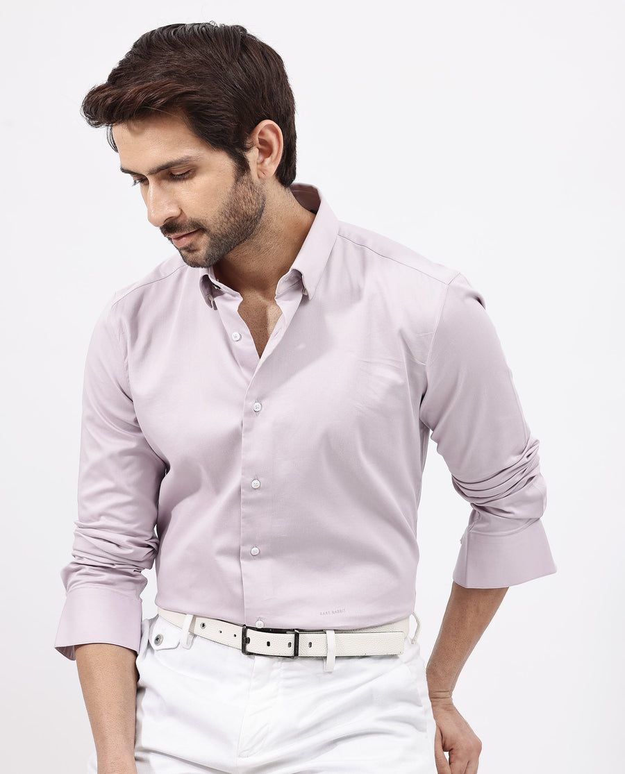 Rare Rabbit Men's Holand Pastel Purple Satin Plain Regular Fit Full Sleeve Collared Shirt