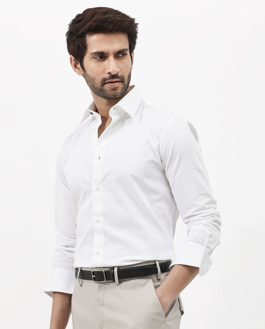 Rare Rabbit Men's Holand White Satin Plain Regular Fit Full Sleeve Button-Down Collar Shirt