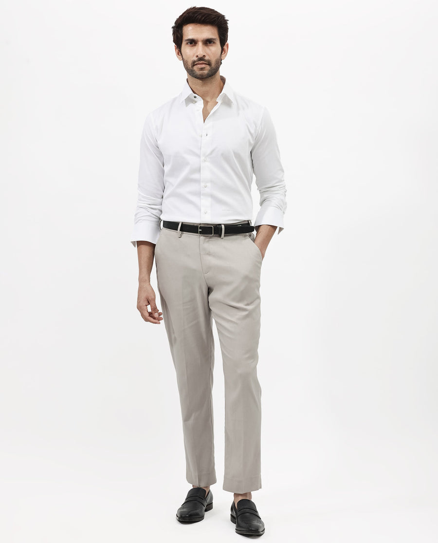 Rare Rabbit Men's Holand White Satin Plain Regular Fit Full Sleeve Button-Down Collar Shirt