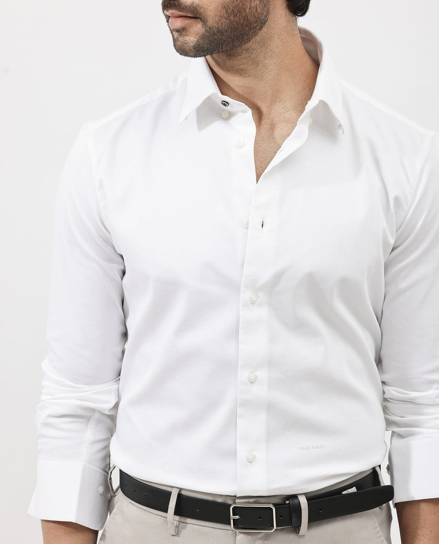 Rare Rabbit Men's Holand White Satin Plain Regular Fit Full Sleeve Button-Down Collar Shirt