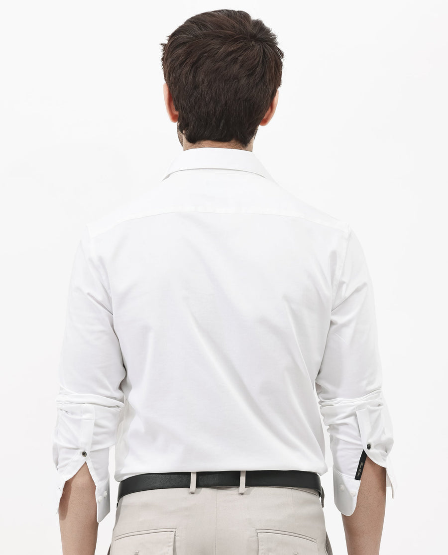 Rare Rabbit Men's Holand White Satin Plain Regular Fit Full Sleeve Button-Down Collar Shirt