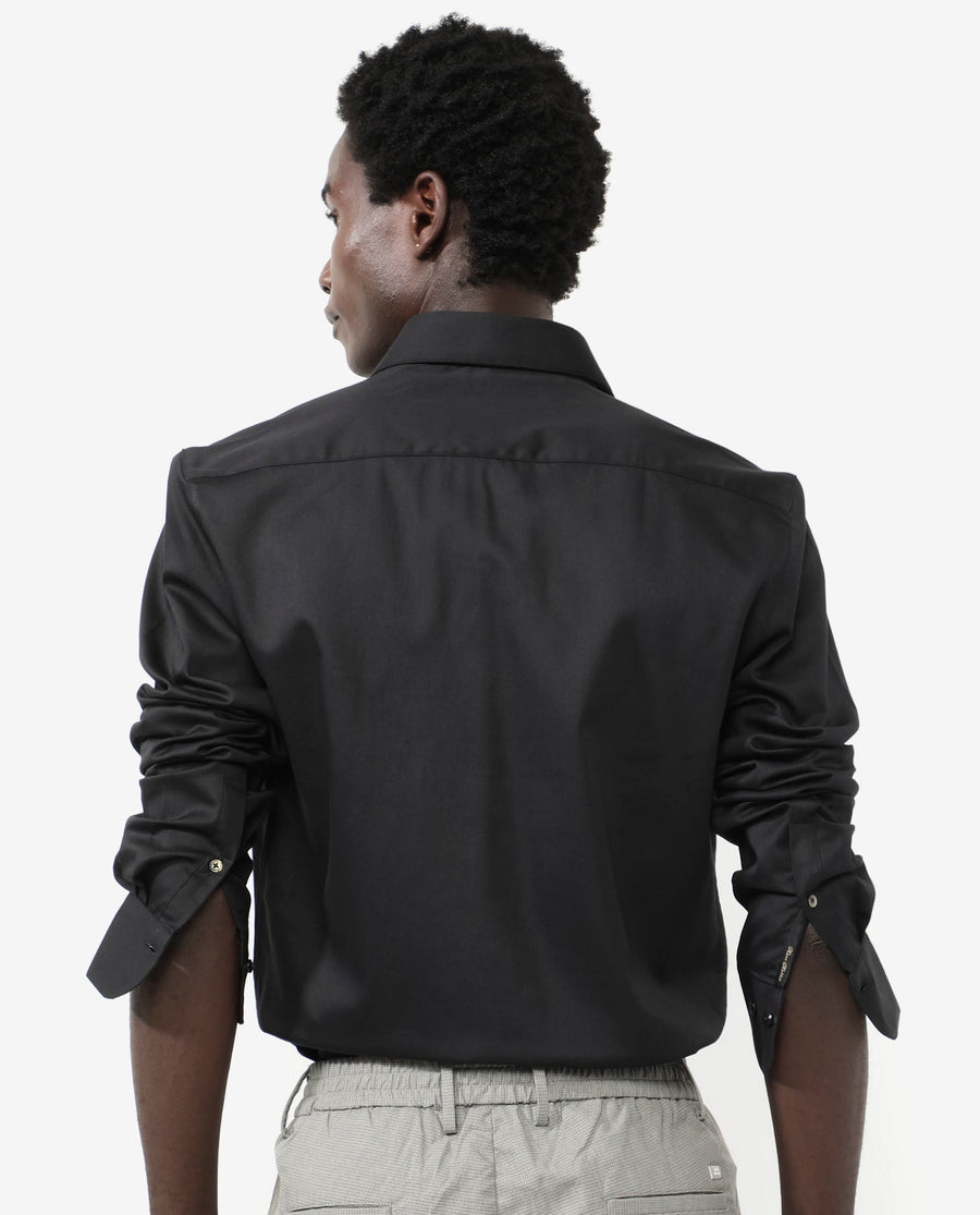 Rare Rabbit Men's Holand Black Satin Plain Regular Fit Full Sleeve Collared Shirt