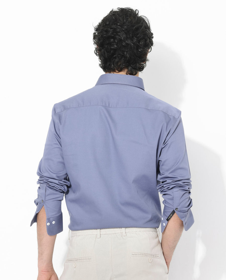 Rare Rabbit Men's Holand Dusky Purple Satin Plain Regular Fit Full Sleeve Collared Shirt