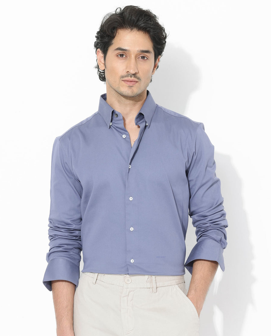 Rare Rabbit Men's Holand Dusky Purple Satin Plain Regular Fit Full Sleeve Collared Shirt