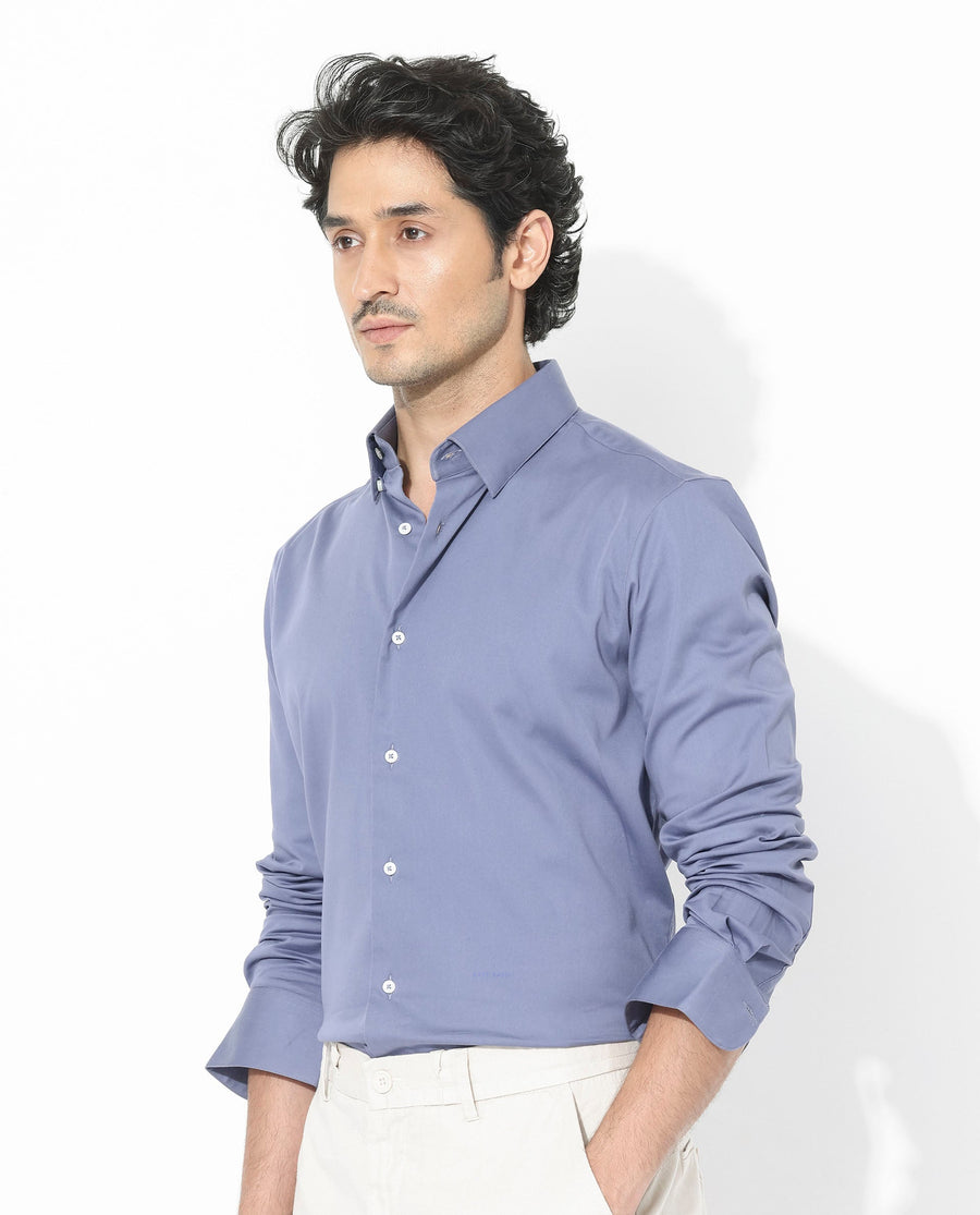 Rare Rabbit Men's Holand Dusky Purple Satin Plain Regular Fit Full Sleeve Collared Shirt