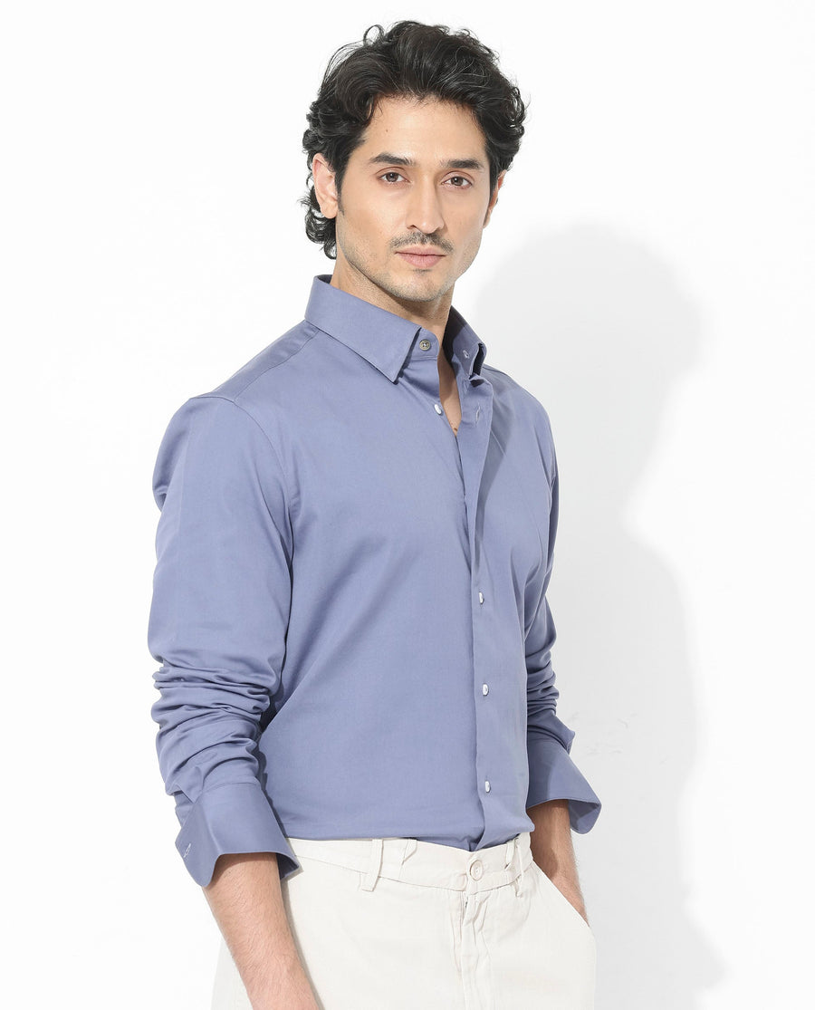 Rare Rabbit Men's Holand Dusky Purple Satin Plain Regular Fit Full Sleeve Collared Shirt