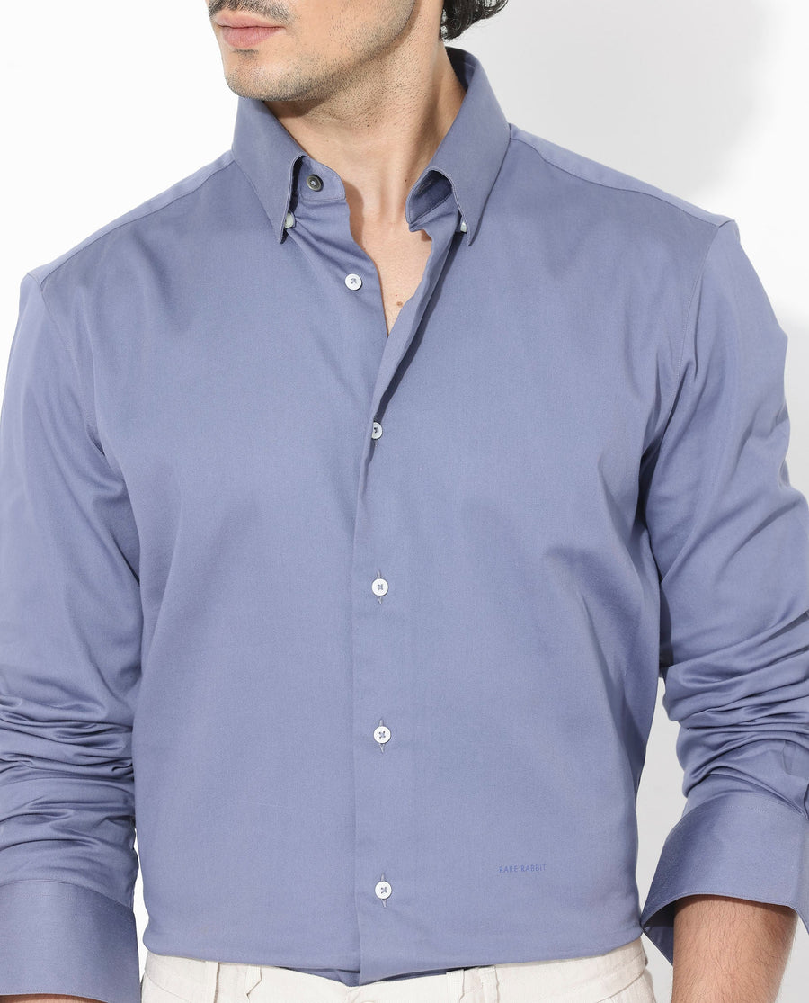 Rare Rabbit Men's Holand Dusky Purple Satin Plain Regular Fit Full Sleeve Collared Shirt