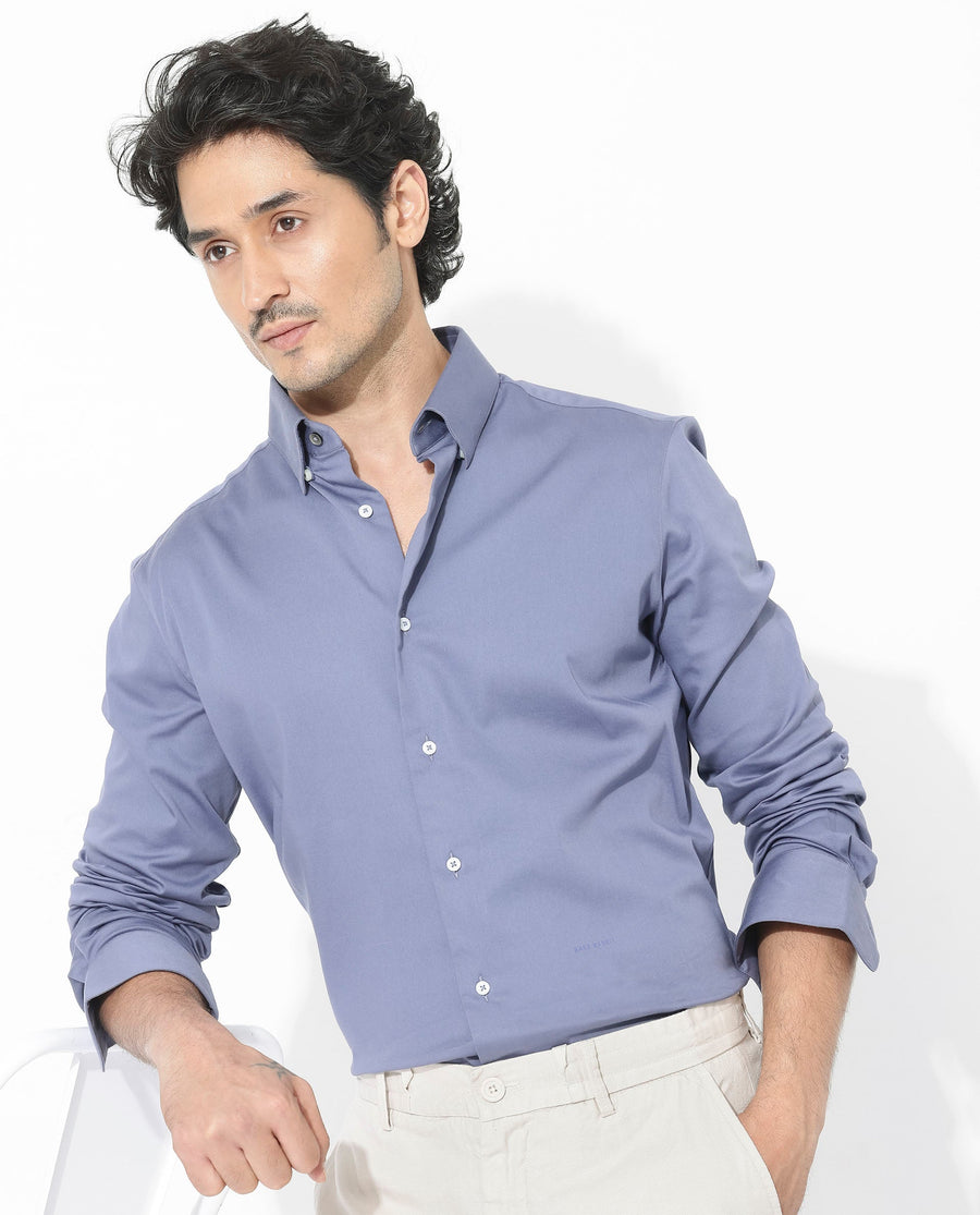 Rare Rabbit Men's Holand Dusky Purple Satin Plain Regular Fit Full Sleeve Collared Shirt