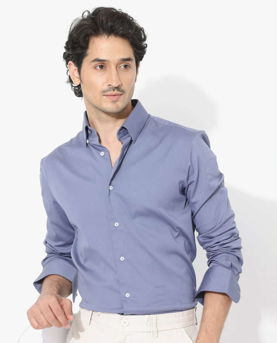 Rare Rabbit Men's Holand Dusky Purple Satin Plain Regular Fit Full Sleeve Collared Shirt