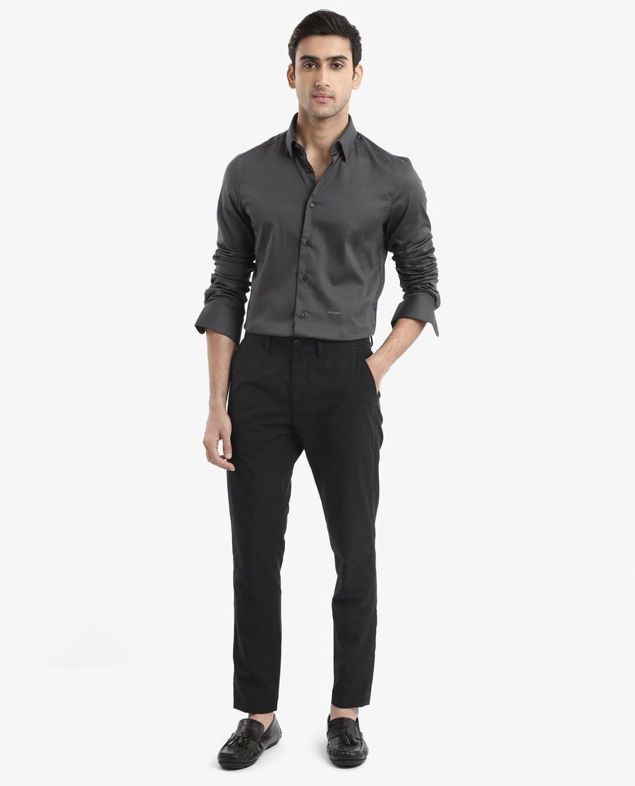 Rare Rabbit Men's Holand Grey Satin Plain Regular Fit Full Sleeve Button-Down Collar Shirt