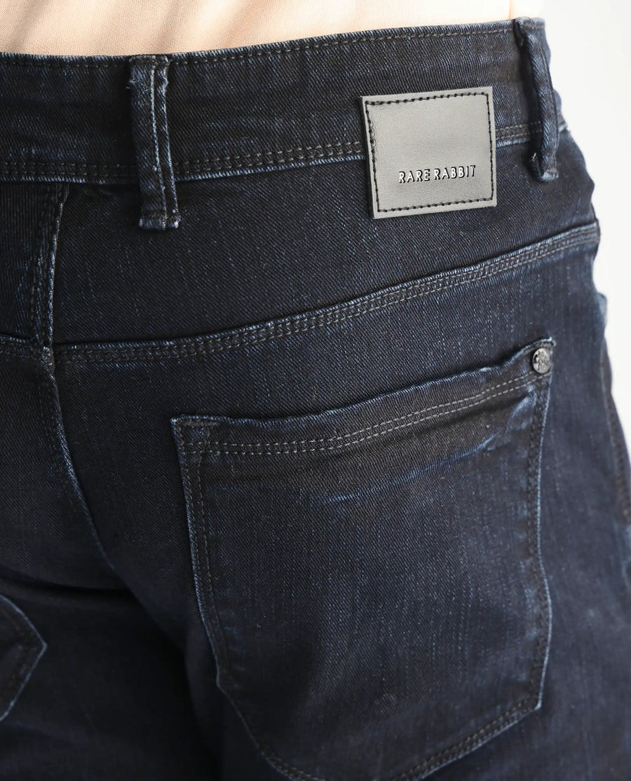 Rare Rabbit Men's Holand Navy Cotton Plain Hawk Slim Fit Jeans
